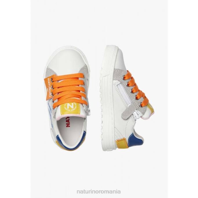 copii Naturino alb-albastru deschis fermoar cu săgeată hess. adidași din piele și piele de căprioară 4J4P473