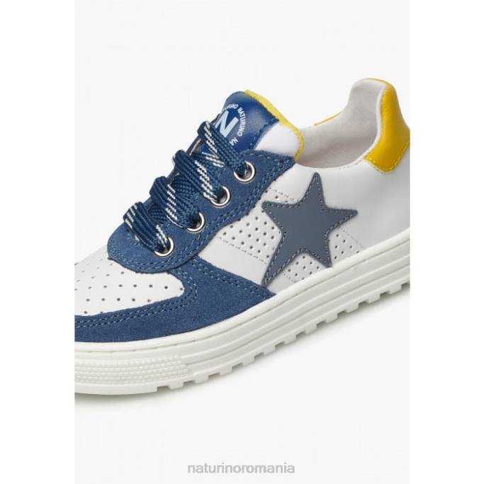 copii Naturino alb-albastru fermoar hess. adidași din piele perforată și căptușită cu fermoar 4J4P512