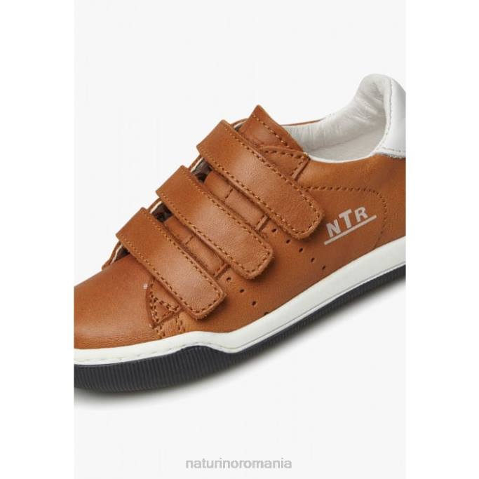 copii Naturino alb-cognac stâncă vl adidași din piele cu velcro 4J4P518
