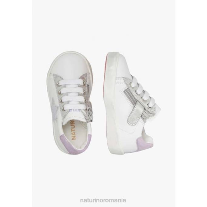 copii Naturino alb-liliac annie zip adidasi din piele cu plasture stea 4J4P392