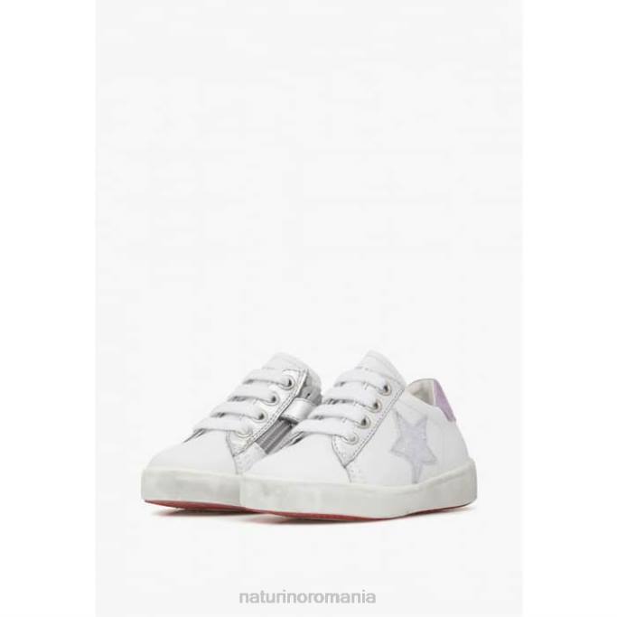 copii Naturino alb-liliac annie zip adidasi din piele cu plasture stea 4J4P392