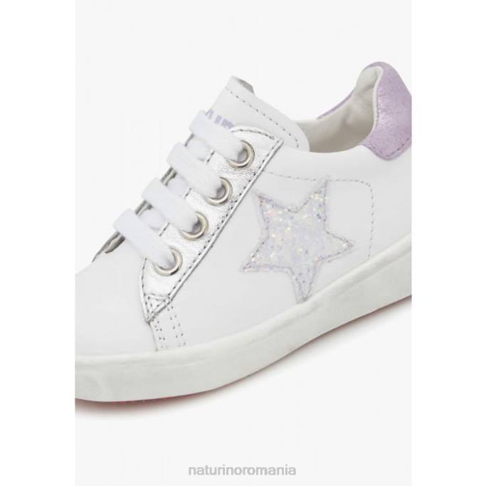 copii Naturino alb-liliac annie zip adidasi din piele cu plasture stea 4J4P392