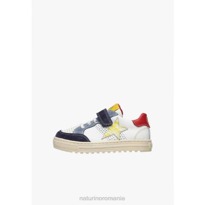 copii Naturino alb-marine aurie vl. adidasi din piele perforata si piele intoarsa cu stea 4J4P491