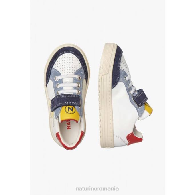 copii Naturino alb-marine aurie vl. adidasi din piele perforata si piele intoarsa cu stea 4J4P491