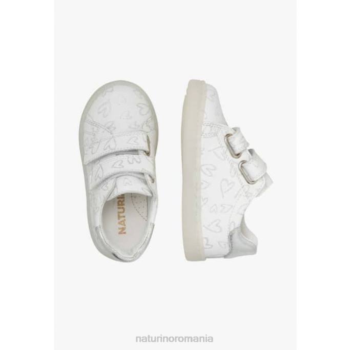 copii Naturino alb owie vl adidasi din piele cu imprimeu inimioare 4J4P386