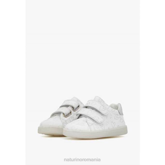 copii Naturino alb owie vl adidasi din piele cu imprimeu inimioare 4J4P386