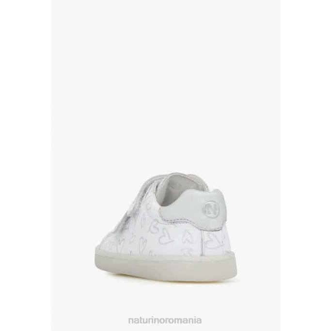 copii Naturino alb owie vl adidasi din piele cu imprimeu inimioare 4J4P386