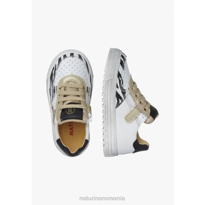 copii Naturino alb-platină fermoar hess. adidasi din piele perforata cu detaliu animal 4J4P521