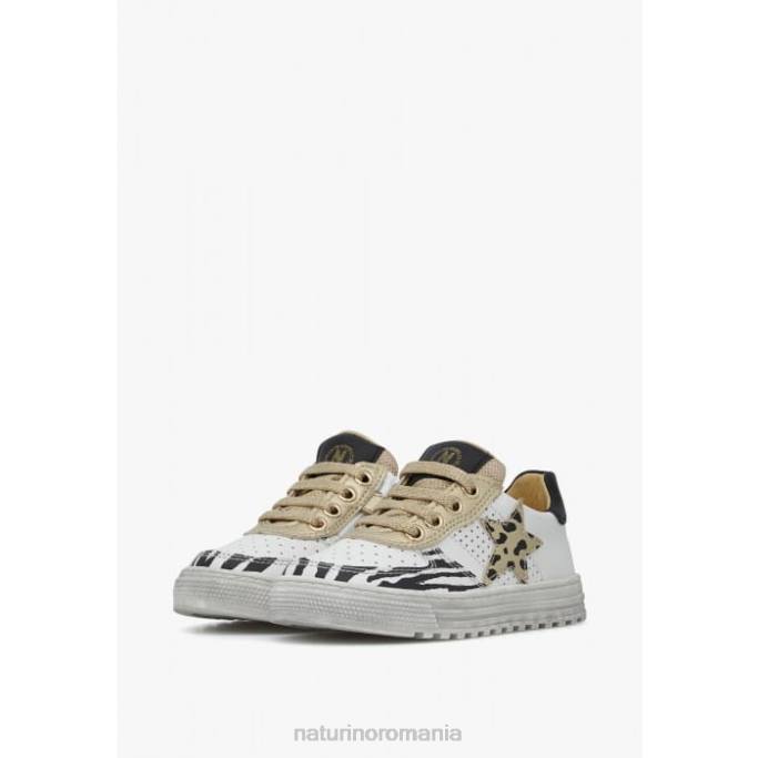 copii Naturino alb-platină fermoar hess. adidasi din piele perforata cu detaliu animal 4J4P521