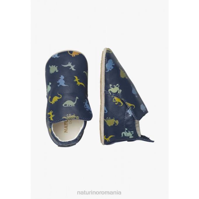 bebelus Naturino albastru plumard pantofi de patut cu imprimeu dinozaur 4J4P5