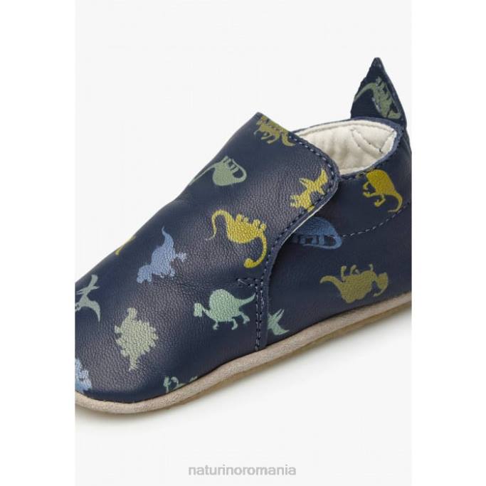 bebelus Naturino albastru plumard pantofi de patut cu imprimeu dinozaur 4J4P5