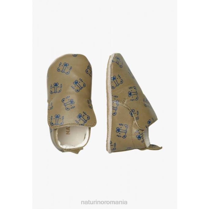 bebelus Naturino gri porumbel plumard pantofi de patut cu imprimeu tigru 4J4P4