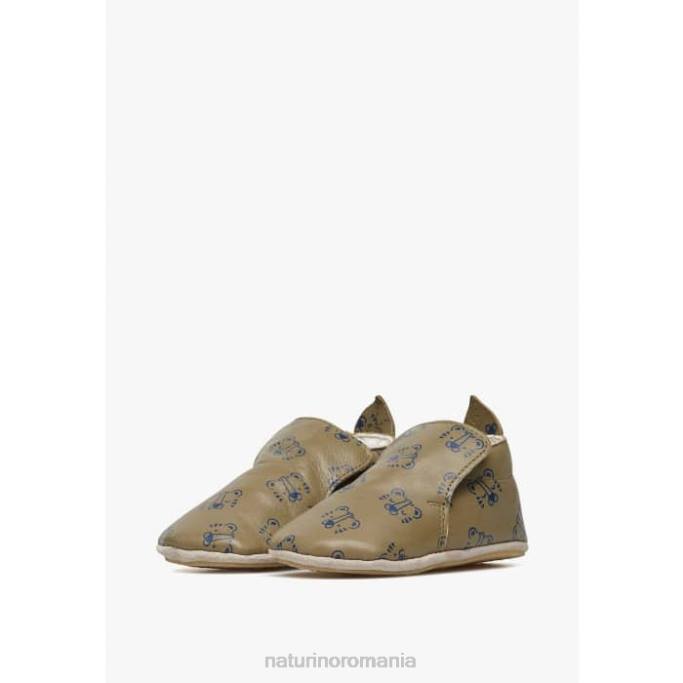 bebelus Naturino gri porumbel plumard pantofi de patut cu imprimeu tigru 4J4P4