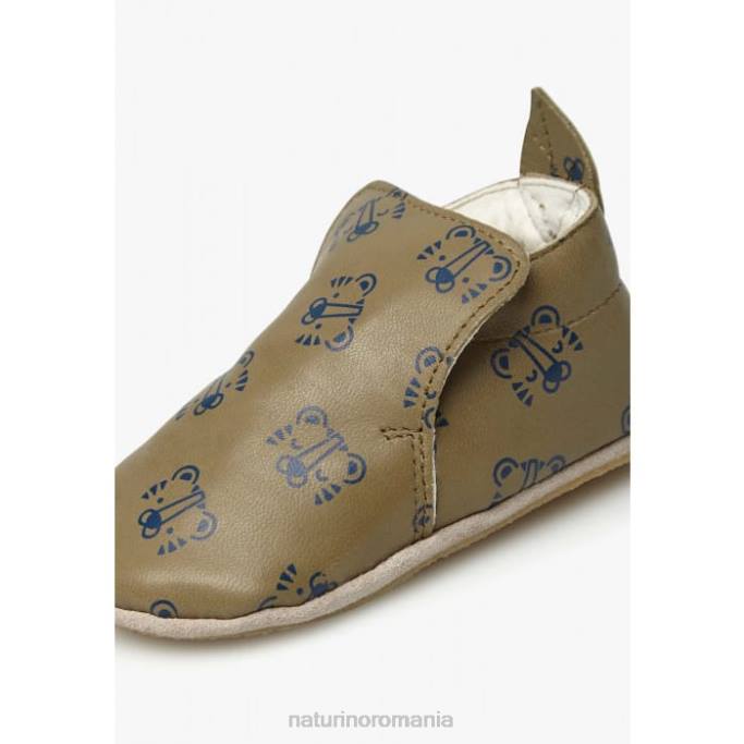 bebelus Naturino gri porumbel plumard pantofi de patut cu imprimeu tigru 4J4P4