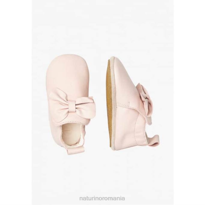 bebelus Naturino roz complot pantofi de patut din piele nappa cu fundita 4J4P10