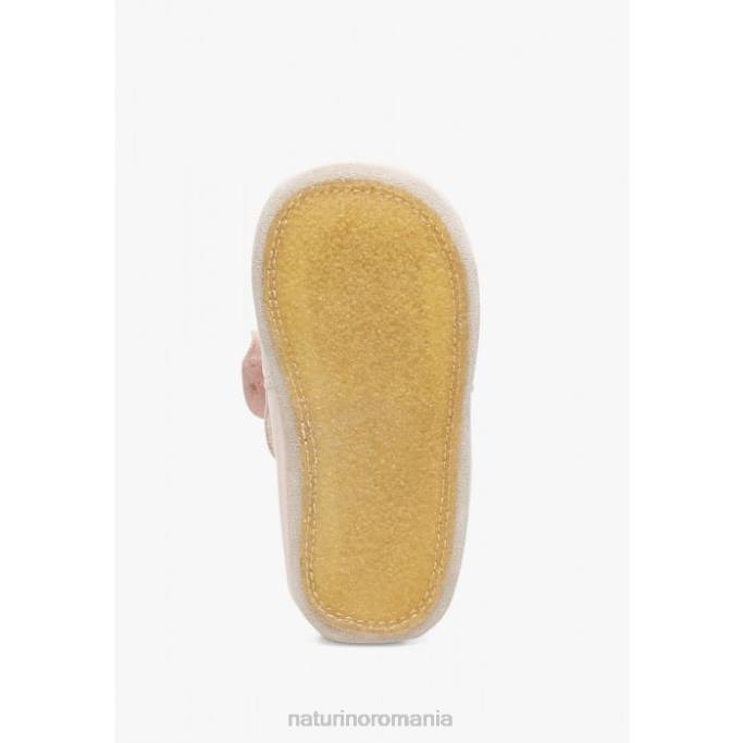 bebelus Naturino roz complot pantofi de patut din piele nappa cu fundita 4J4P10