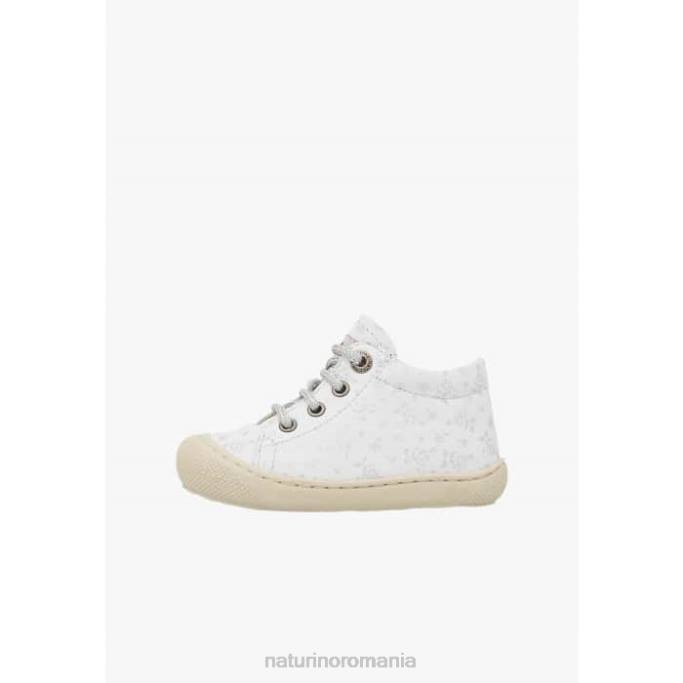 copii Naturino alb-argintiu cocon pantofi prim pas din piele cu imprimeu trandafiri 4J4P83