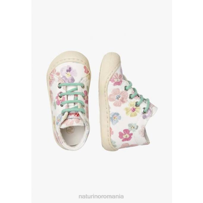 copii Naturino alb cocon pantofi prim pas din panza cu imprimeu floral 4J4P157