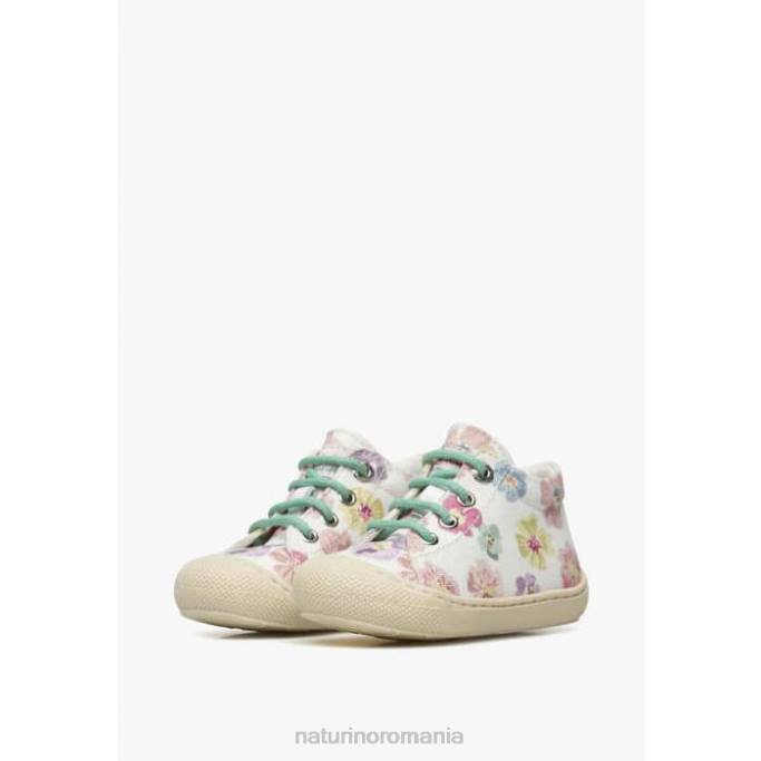 copii Naturino alb cocon pantofi prim pas din panza cu imprimeu floral 4J4P157