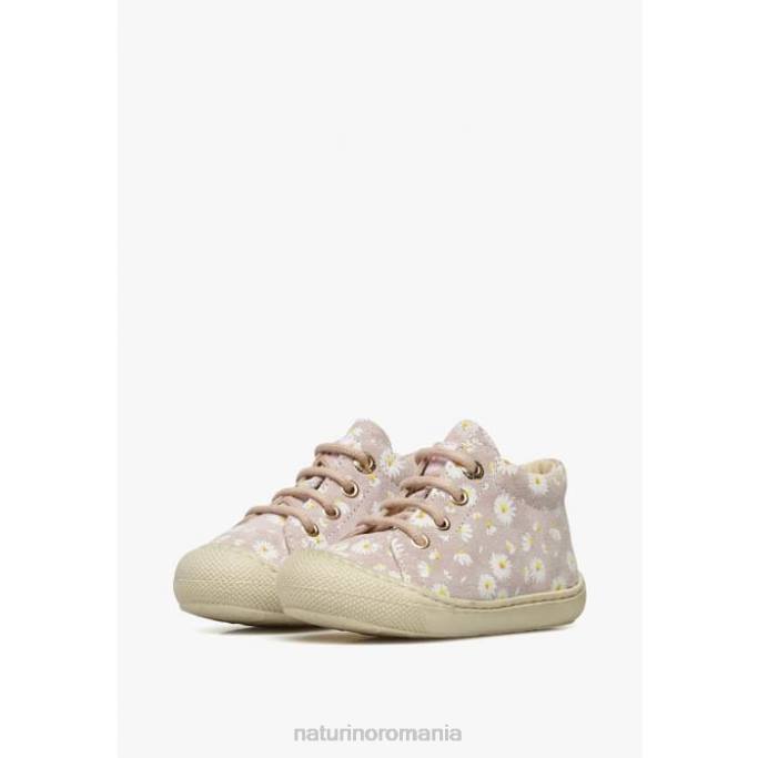 copii Naturino roz cocon pantofi primii pasi din piele intoarsa cu imprimeu margarete 4J4P139