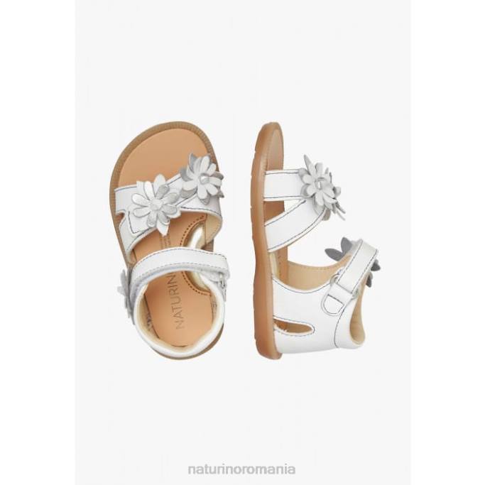 copii Naturino alb giamima sandale din piele cu flori aplicate 4J4P253