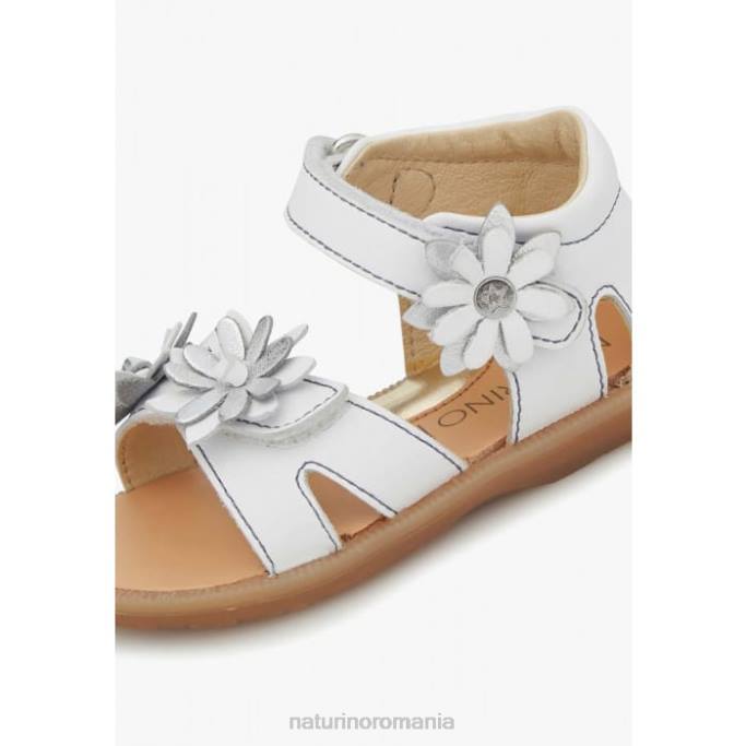 copii Naturino alb giamima sandale din piele cu flori aplicate 4J4P253