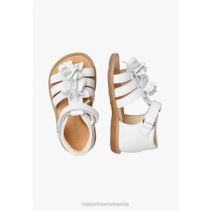 copii Naturino alb zoeyy sandale din piele cu flori aplicate 4J4P239