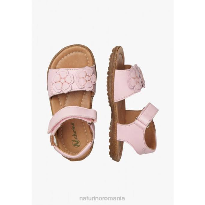 copii Naturino roz begonie sandale din piele nappa cu flori aplicate 4J4P229