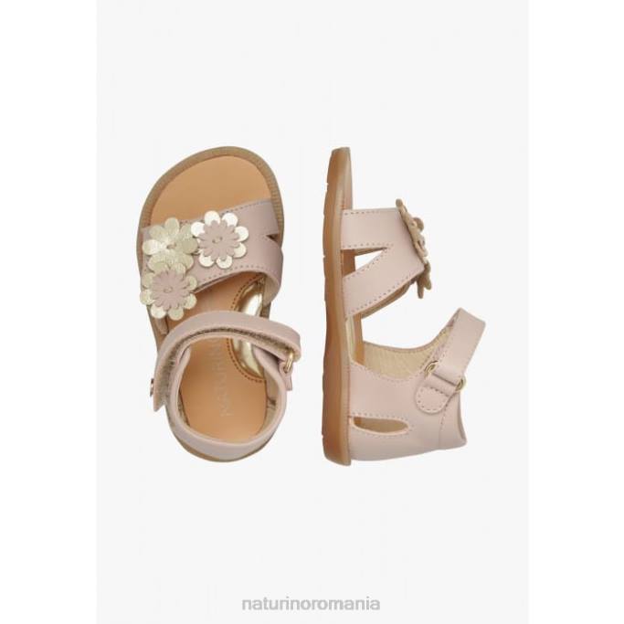 copii Naturino roz pudra cariera sandale din piele cu flori aplicate 4J4P552
