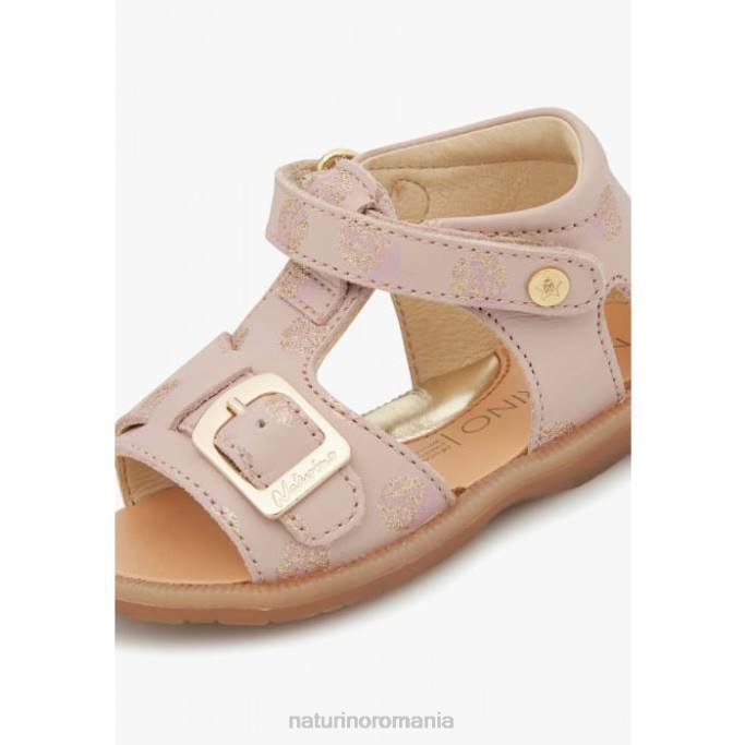 copii Naturino roz pudra quarzo sandale din piele cu imprimeu sclipici 4J4P230