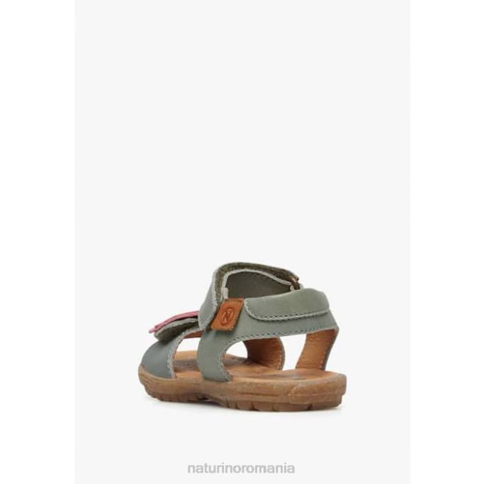 copii Naturino verde-roz begonie sandale din piele nappa cu flori aplicate 4J4P248